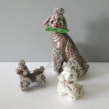 Vintage Italian Poodle Figurines Family Mum & Puppies Spaghetti Ornament Kitsch