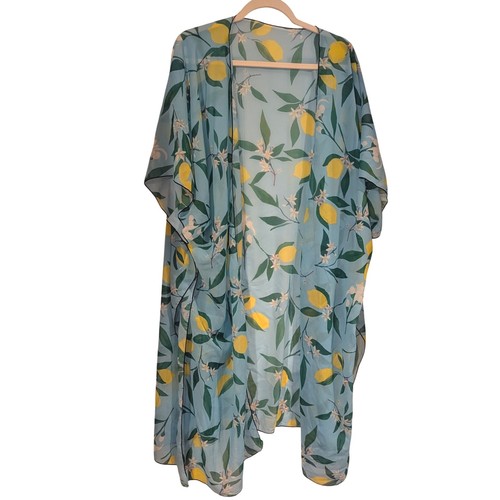 Blue lemon print kimono - print,