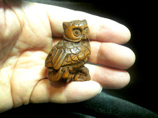Hand carved wood netsuke - netsuke, owl