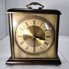 Vintage Metamec Mantle Clock Wood Onyx Brass ? Kienzle Mechanism See Description