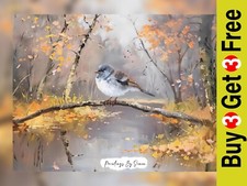 Serene Bird on Branch, Oil