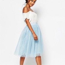 Boohoo light blue tulle midi