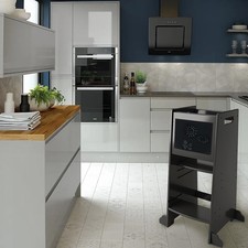 2 in 1 Kids Kitchen Step Stool Helper with Safety Rail Black Board Organiser N62