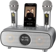 Upgrade Karaoke Machine Bluetooth PA System with 2 Wireless Mics USB/TF/AUX