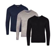 Mens Plain Colour V Neck Knitwear Sweater Jumper Pullover Long Sleeve Top 605