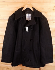 Vintage Wool Military Pea Coat Jacket 48 Reg XL Black Made In India BNWT