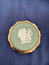 Vintage Stratton 1960's gilded ladies powder compact with green jasperware lid 