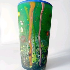 Pantano Signed Vase Rainforest Aussie Art Glass Murrine Millefiore Canes Green