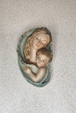 Vintage Handpainted Resin Madonna and Child Plaque Religious Wall Hanging Decor