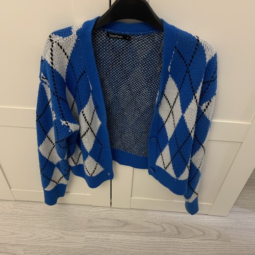 Blue argyle diamond - blue, cardigan