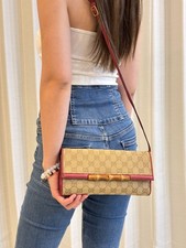 Vintage GUCCI Bamboo Shoulder Bag GG Canvas
