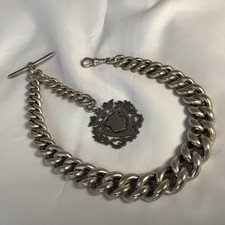 ALBERT CHAIN 159g HM SILVER ANTIQUE SINGLE GRADUATED 1912