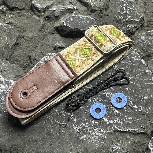 Guitar strap green embroidered - guitar,