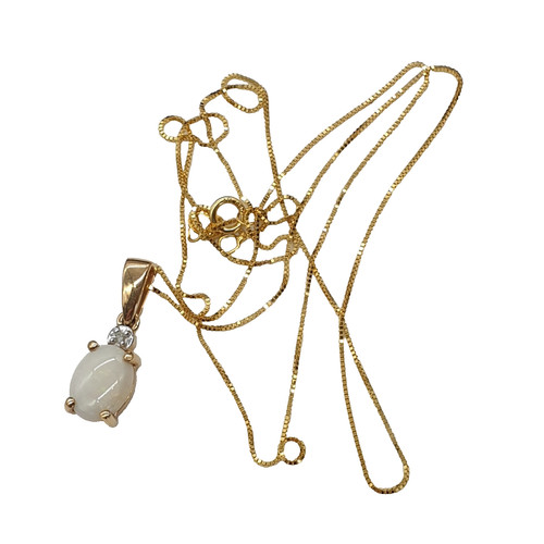 Opal diamond gold necklace - opal,