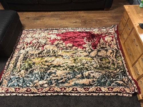 Vintage tapestry rug with deer - with,