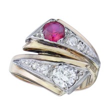 Ring ruby old cut diamonds 750 yellow gold antique