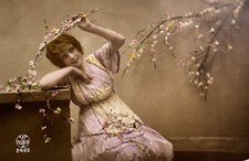 Female Model, Pretty Young Lady Colourised Photo Portrait Image Vintage Postcard