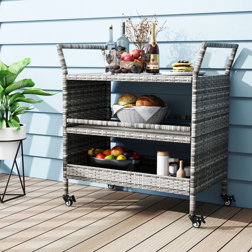 Rattan outdoor serving cart - rattan,