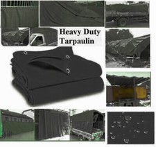 Black Canvas Heavy Duty Cotton Tarpaulin Cover Boat Log Roof Sheet 9Ft x 12FT