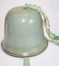 Large Handcrafted Pottery Bell - Unusual/ 15" rope for hanging & wooden bead.