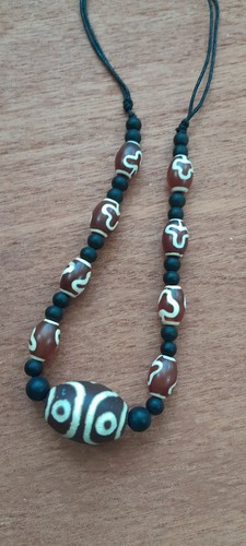 Dzi beaded orange black - beaded,, &