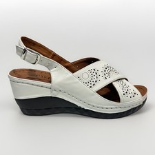 New Pavers Size 5 Wide Fit White Ladies Summer Wedge Sandals Laser Cut Superb