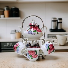 White Ceramic Tea Set Pink &