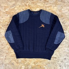 Quiltknit Shooting Jumper Mens Size Large L Pheasant Logo Navy Blue Heavyweight