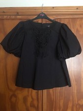 Ladies 'Next' Black Short Puff Sleeve Blouse/Top size 10