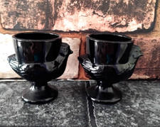 Hen Glass Egg Cup Holder Pair