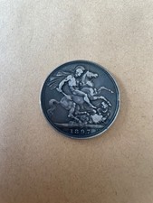 1897 QUEEN VICTORIA VEILED HEAD SILVER CROWN - LXI Edge - NICE GRADE