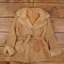 Vintage Leather Jacket M 70s Afghan Suede Beige Womens