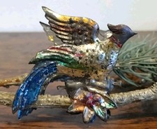 ANTIQUE CHRISTMAS TIN CANDLE CLIP PHEASANT CIRCA 1890 GERMAN ORNAMENT DECORATION