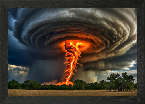 Fiery tornado framed - tornado, art