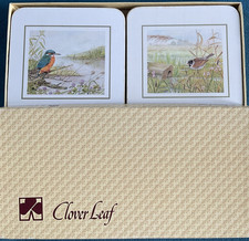 Cloverleaf Coasters Vintage 80s Set Bird Design + Gold Edging Boxed