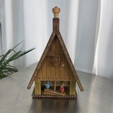 Vintage German Weather House Hydrometer Wooden Folk Art Bavarian Barometer Rare