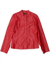 VINTAGE Womens Faux Fur Jacket UK 14 Medium Red Polyvinyl BO01