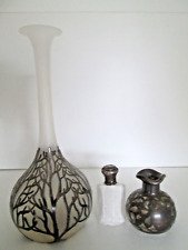Group of 3 Small Antique/Vintage Art Glass Items  2 Vases 1 Smelling Salt Bottle