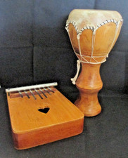 AFRICAN Musical Instruments, Kalimba & Drum, Wooden.