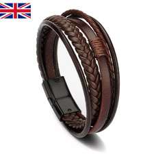 Men's Leather Multilayer Braid Bracelet Black / Brown Wristband Bangle Cuff Gift