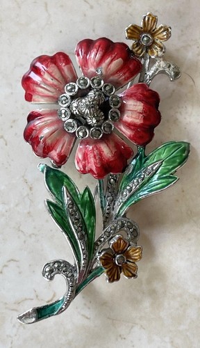 Vintage large enamel marcasite - enamel,