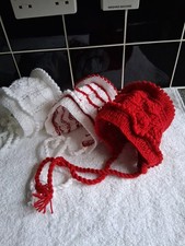 Set Of 3 Hand Knitted Girls Bonnets 3/12Months Brand New