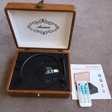 Asmuse Portable CD Player with Bluetooth - Retro Record Player Look - Untested