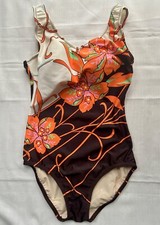 JAPANESE Vintage 60s Inspired Swimwear** Bold Orange & Brown Floral, Size S 