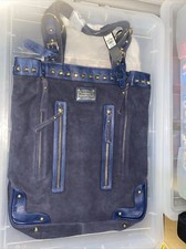 RIVER ISLAND NAVY BLUE suede LEATHER LARGE shopper SCHOOL WORK WEEKEND bag  NEW
