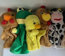 Mixed Children’s Hand Puppet Bundle X5 Animals  frog cow duck2x chicken Soft Toy