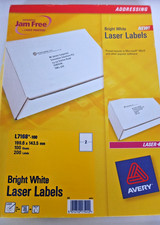 Avery Bright White Jam Free Laser Printer Labels 199.6 x 143.5 mm. c 90 Sheets