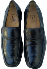 LOAKE MOCC 1557 VINTAGE BLACK LEATHER SLIP ON SMART LOAFERS SHOES UK 7 EU 41