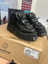 New Rock 106-S1 Unisex Metallic Black Classic Leather Biker Gothic Boots  Uk 12