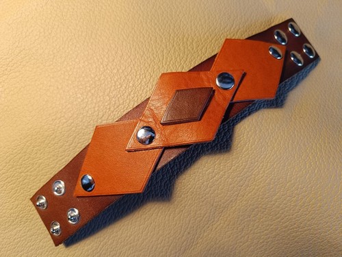Handmade leather brown cuff - ,